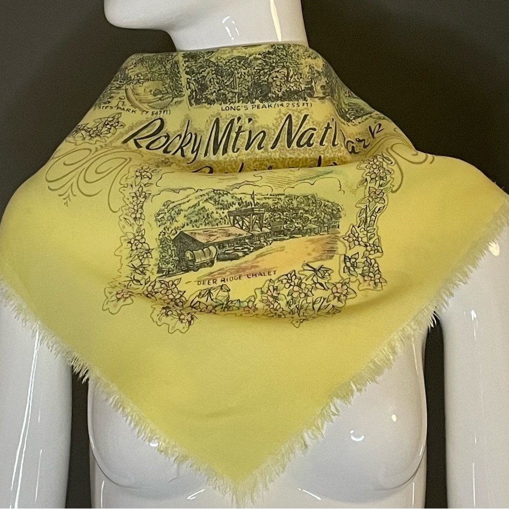 Vintage Rocky Mountain Park Souvenir Cotton Scarf 26 In Excellent Condition - Picture 2 of 9